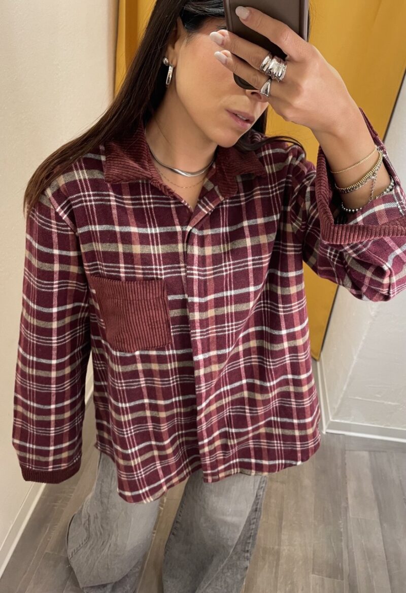 Camicia check con inserti in velluto a costa - immagine 3