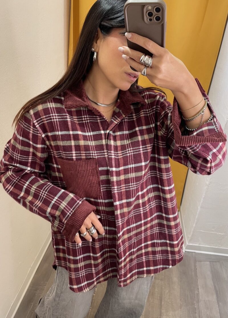 Camicia check con inserti in velluto a costa - immagine 4