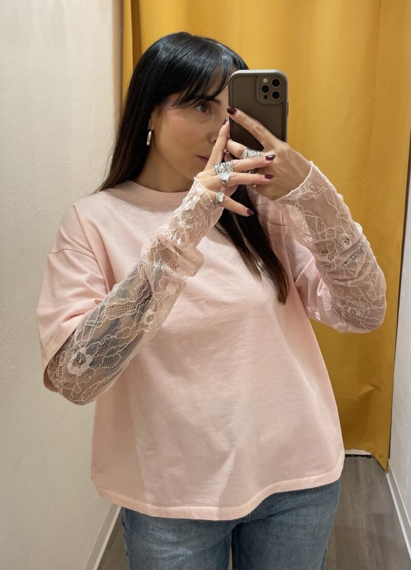 T-shirt maniche in pizzo rosa Susy mix - immagine 5