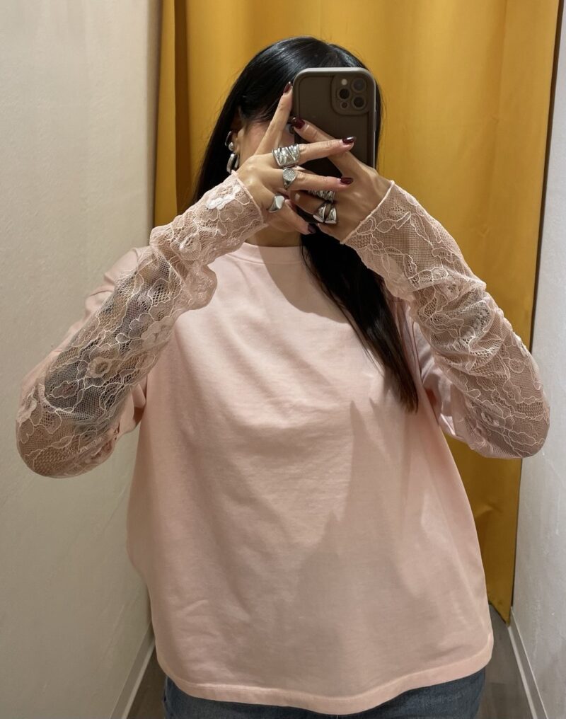 T-shirt maniche in pizzo rosa Susy mix