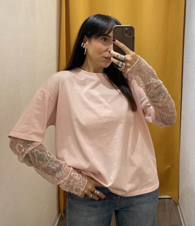 T-shirt maniche in pizzo rosa Susy mix - immagine 2