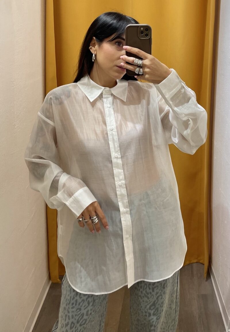 Camicia in organza trasparente bianca