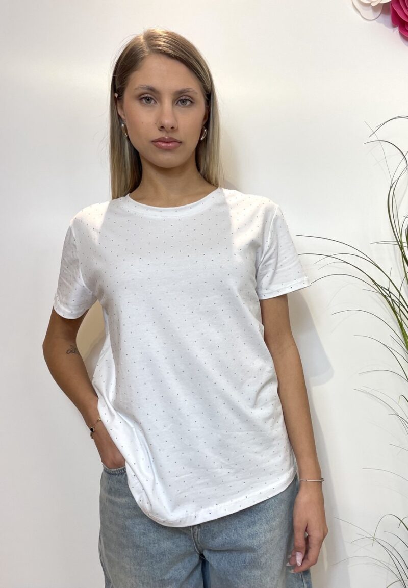 T-shirt girocollo con strass