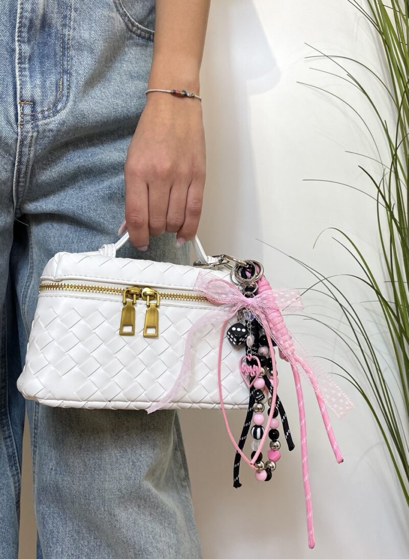 Borsa mini vanity intrecciata bianca