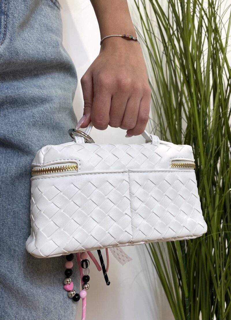 Borsa mini vanity intrecciata bianca - immagine 3