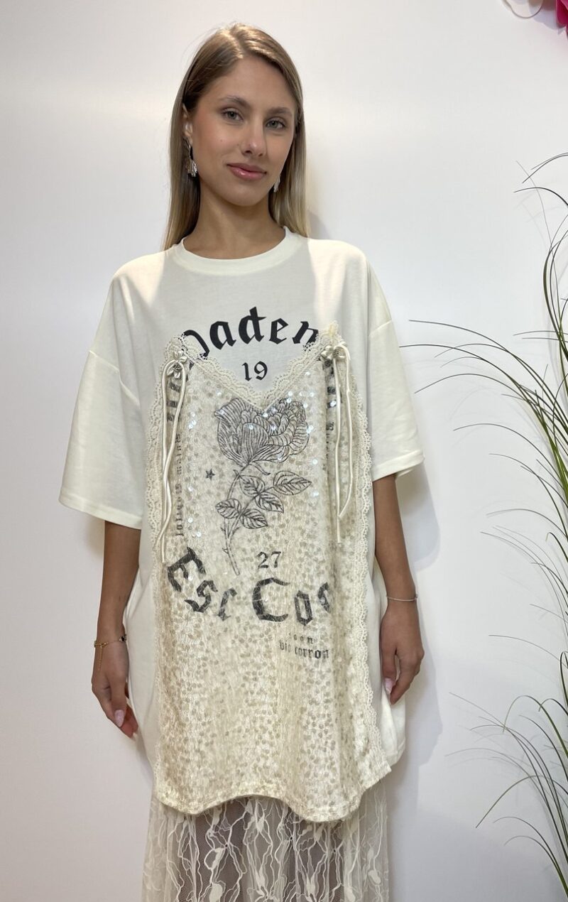 Maxi t-shirt con stampa e paillettes - immagine 3