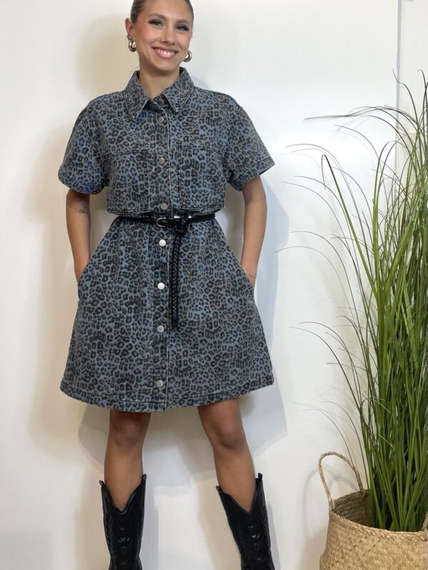 Abito in denim leopardato