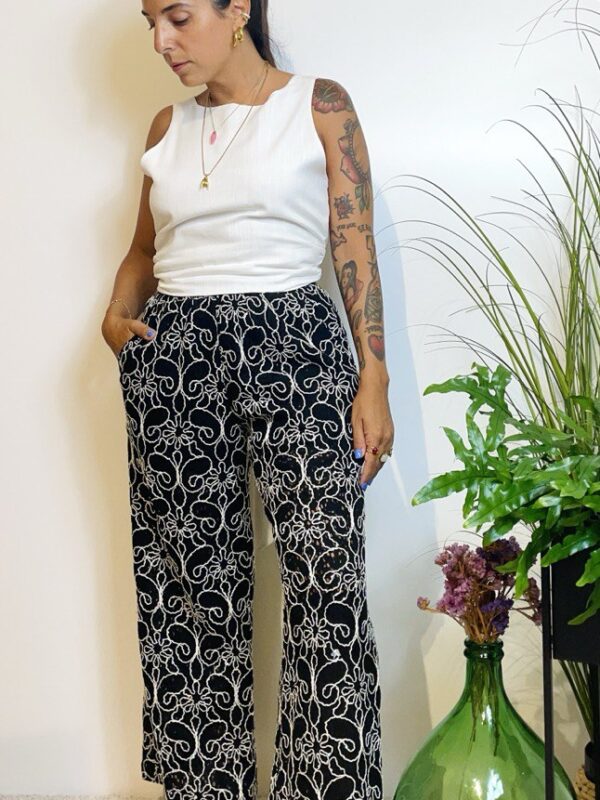Pantalone in pizzo con micro paillettes nero Lumina