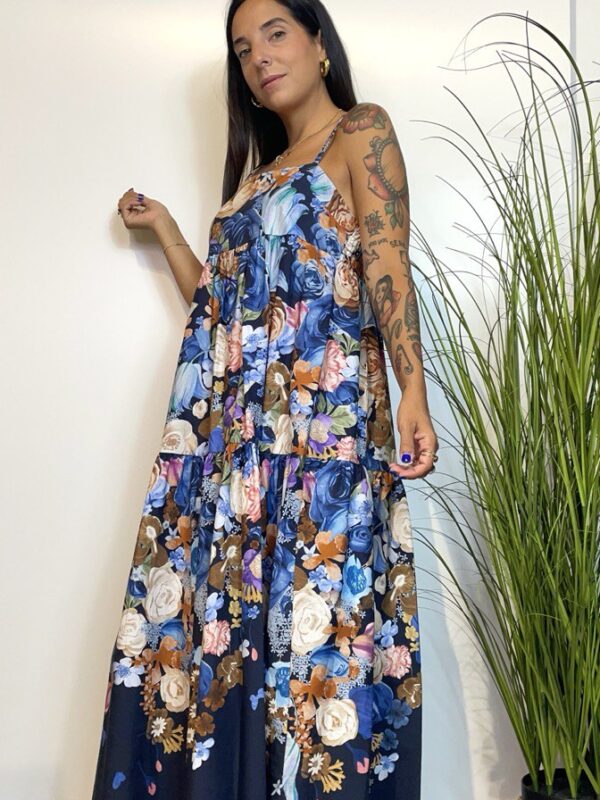 Abito fantasia in cotone blu