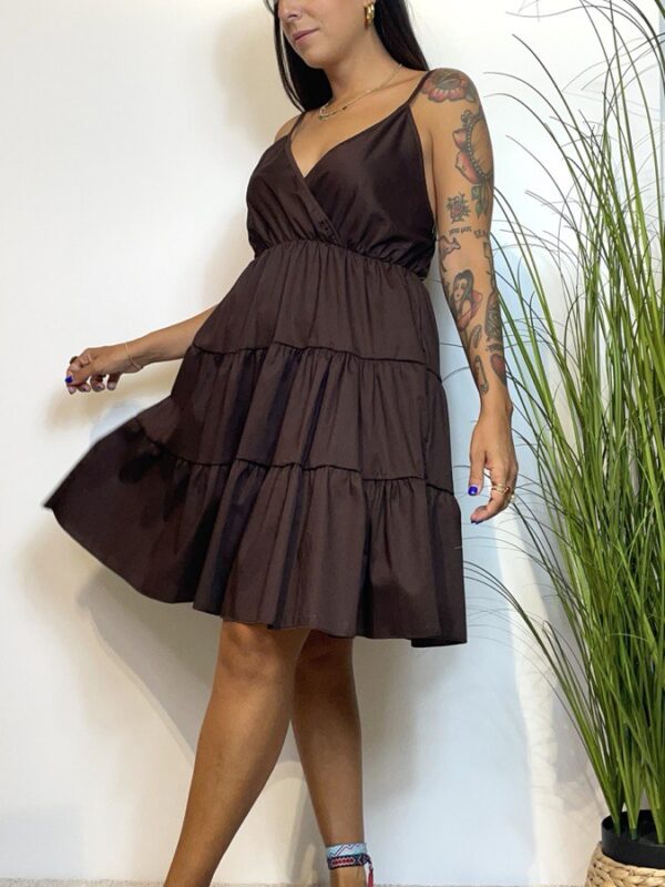 Abito corto a balze brown